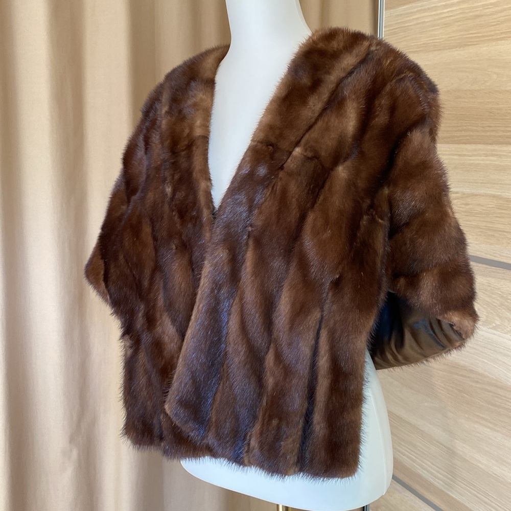 Vintage Brown Mink Fur Capelet Shawl Wrap One Size Luxury Evening Jacket - Picture 3 of 12